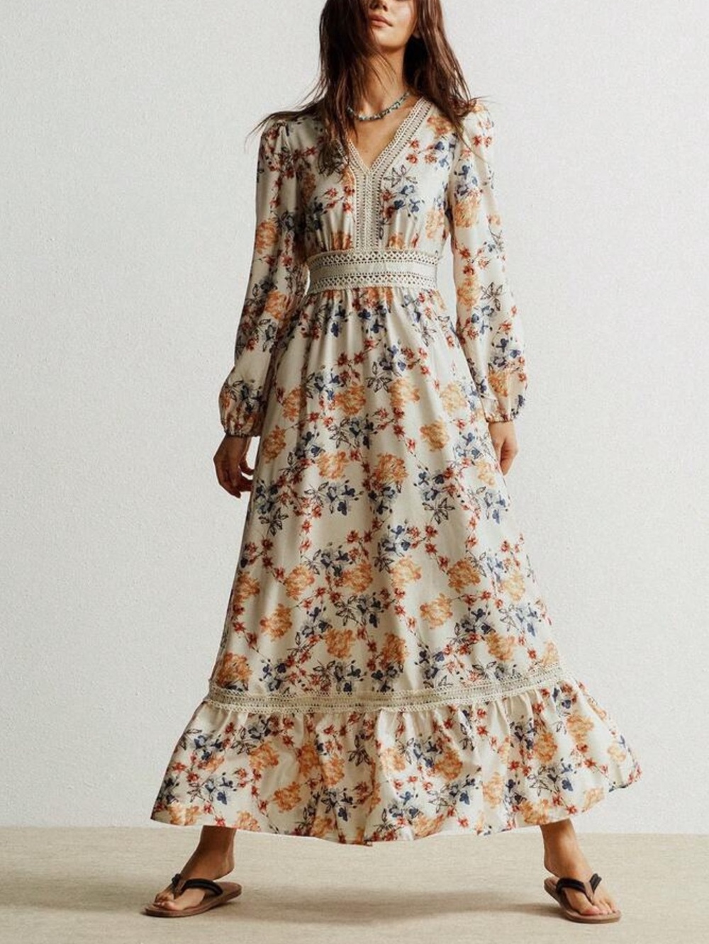 Boho floral print long sleeve maxi dress - Picture 3 of 11
